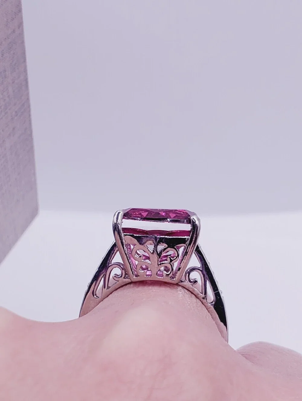 Cushion Pink Quartz & White Zircon Halo Bridal Wedding Ring Set Platinum - 925